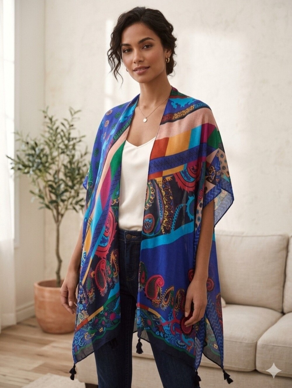 Do Everything In Love Blue Multicolor Shawl/Kimono style